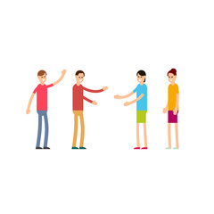 Obraz premium People happy. Young happy man and woman during a meeting. Cartoon illustration isolated on white background in flat style