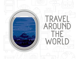 window airplane travel around the world vector illustration design