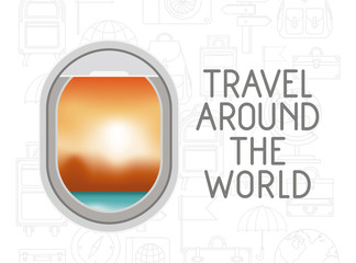 window airplane travel around the world vector illustration design
