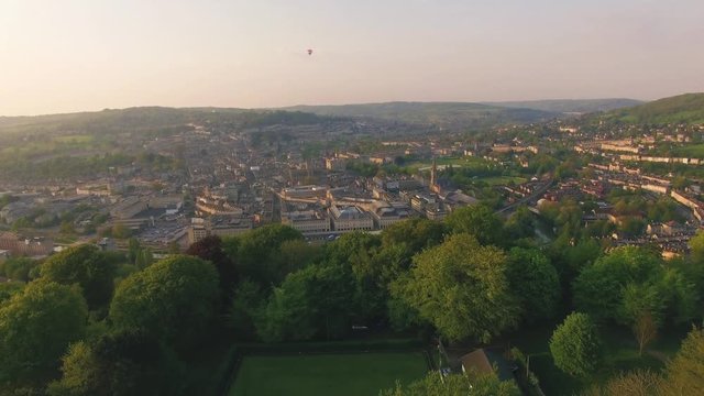 City of Bath (UK) Aerial Drone Footage of Historic Town & Countryside Surroundings at Sunset