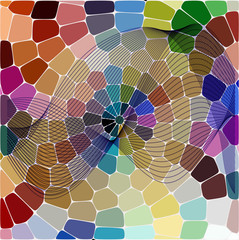 Mosaic color, kaleidoscope, blue, red, yellow, green, gray. The background light.