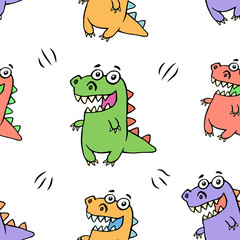Cute happy dragon pattern. Vector illustration