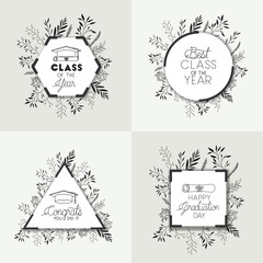 set graduating lettering icons vector illustration design