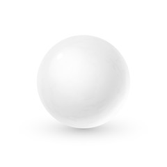 Realistic glass sphere with shadows, reflection of sky in mirror surface of snow-white pearl