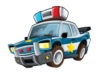 Cartoon police car - white background - illustration for children