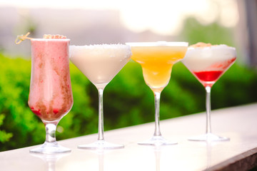 cocktails in the background of the restaurant.