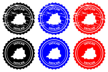 Vatican - rubber stamp - vector, Vatican City map pattern - sticker - black, blue and red