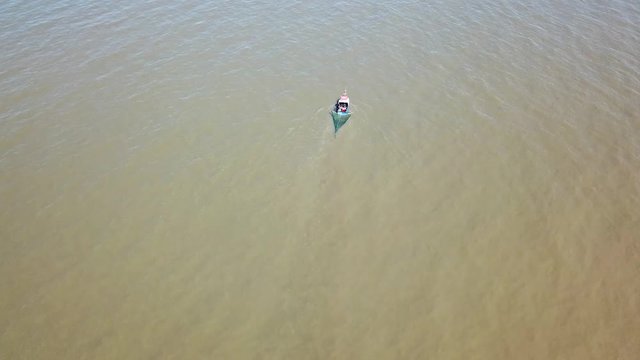 Aerial photo of traditional fishing boat cruising in the Atlantic
