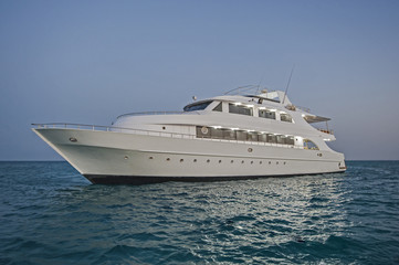 Luxury private motor yacht at sea