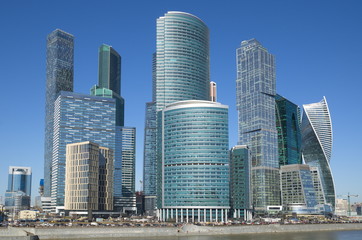 Obraz na płótnie Canvas Moscow, Russia - April 24, 2018: Moscow-city Towers of the Moscow international business center on a Sunny day