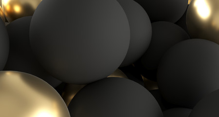 Black And Golden Realistic Spheres Close Up.3D Rendering