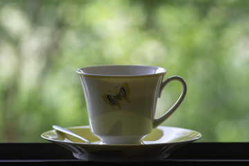 Mug placed on  the window.