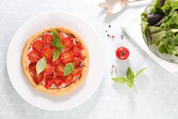 tomato quiche with salad