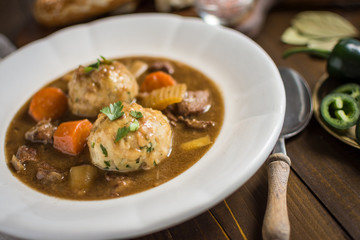 Venison Stew with Bacon and Onion Dumplings