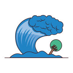 tsunami sea wave with tree vector illustration design