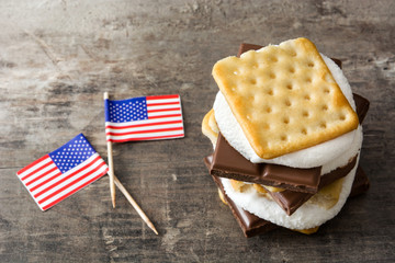 Homemade smores on wooden table
