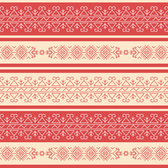 Traditional rad-and-white geometrical seamless pattern in the Bulgarian style.