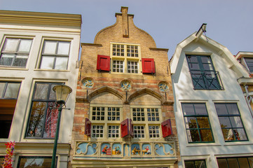 Obraz premium Three monumental buildings with typical Dutch facades. Gouda Netherlands.