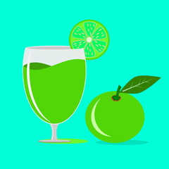 fresh lemon or lime juice in glass ,illustration vector.