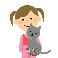 女の子　猫