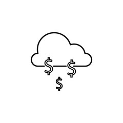 Cloud in shape of hanging dollar sign. Devaluation and inflation/ Business concept. Vector illustration.