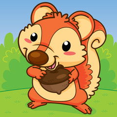 Squirrel  are holding walnut, Cute  cartoon, Cute vector