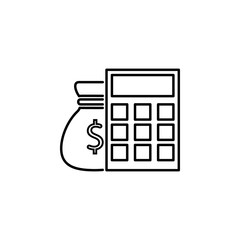Devaluation and inflation. Vector financial vector line icon in with money and calculator