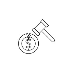 Hammer broken coin dollar sign vector line Icon