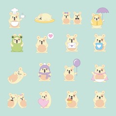 kawaii mouses many activity animal cartoon vector illustration