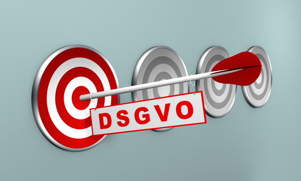 Pfeil mit "DSGVO" auf Zielscheibe, Konzept. 3d render