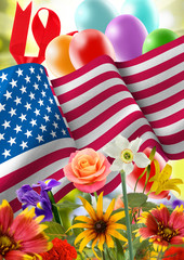 image of the American flag and festive balloons closeup