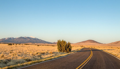 Lonely Road to Flagstaff Arizona with San Francisco peaks