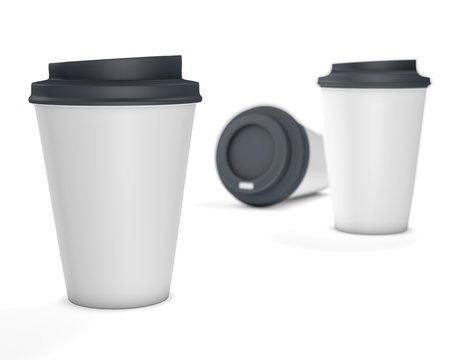 Paper blank coffee cups isolated on white mock up template illustration.