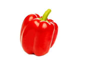 Bright red sweet pepper, close-up, isolated on white background