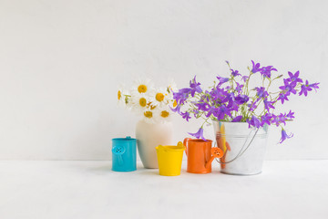 Home interior and garden concept with summer flowers