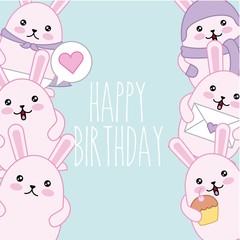 Obraz na płótnie Canvas happy birthday greeting card kawaii bunnies decoration vector illustration