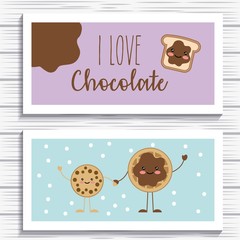 kawaii bread and cookies cartoon cards vector illustration