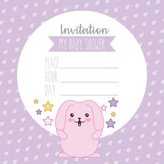 invitation baby shower cute pink rabbit kawaii cartoon vector illustration