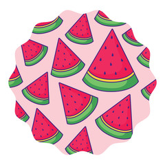 circular frame with watermelons pattern over white background, vector illustration