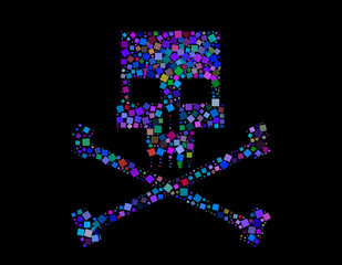 Abstract skull of squares. Isolated on black background.