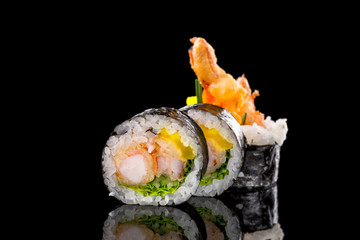 sushi on the black background