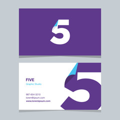Logo number "5", with business card template. Vector graphic design elements for company logo.