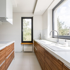 Modern kitchen with white countertop