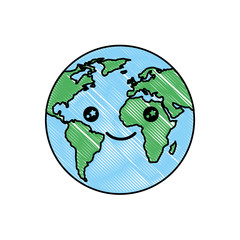 cartoon world globe kawaii happy vector illustration