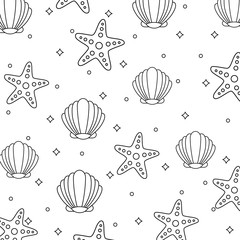 background of Seashells and Sea Stars pattern, vector illustration
