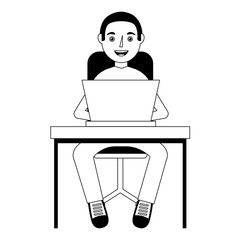 man working on a laptop computer office desk vector illustration