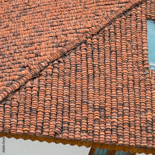 Patterned Formed By Indian Clay Roof Tiles Stock Photo And Royalty Patterned Formed By Indian Clay Roof Tiles