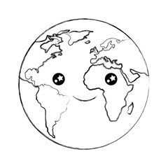 cartoon world globe kawaii happy vector illustration