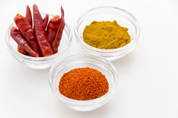 鷹の爪と一味唐辛子とカレーパウダー 