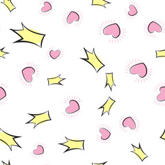 Cotton fabric Princess seamless pattern with hand drawn crowns and hearts.